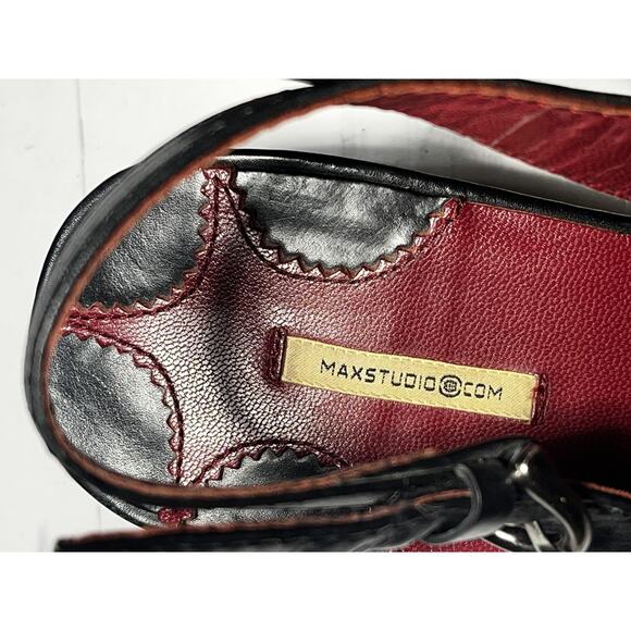 Max Studio Shoes Womens Size 9M Black Red Leather Slingback Heels Loafer Style - Picture 7 of 11